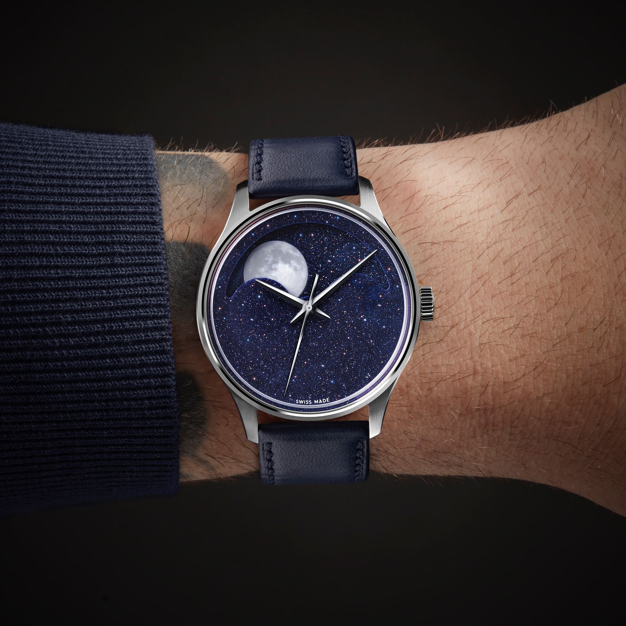 C1 Moonphase 40 Dark Blue Fine Italian Leather
