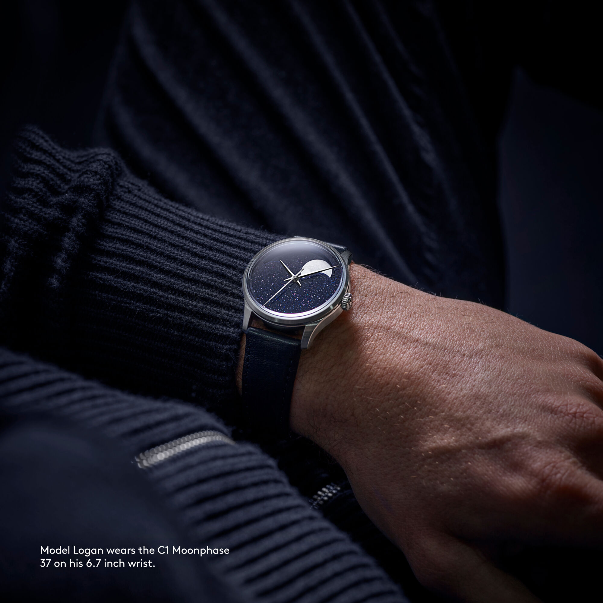 C1 Moonphase 37  Dark Blue Fine Italian Leather
