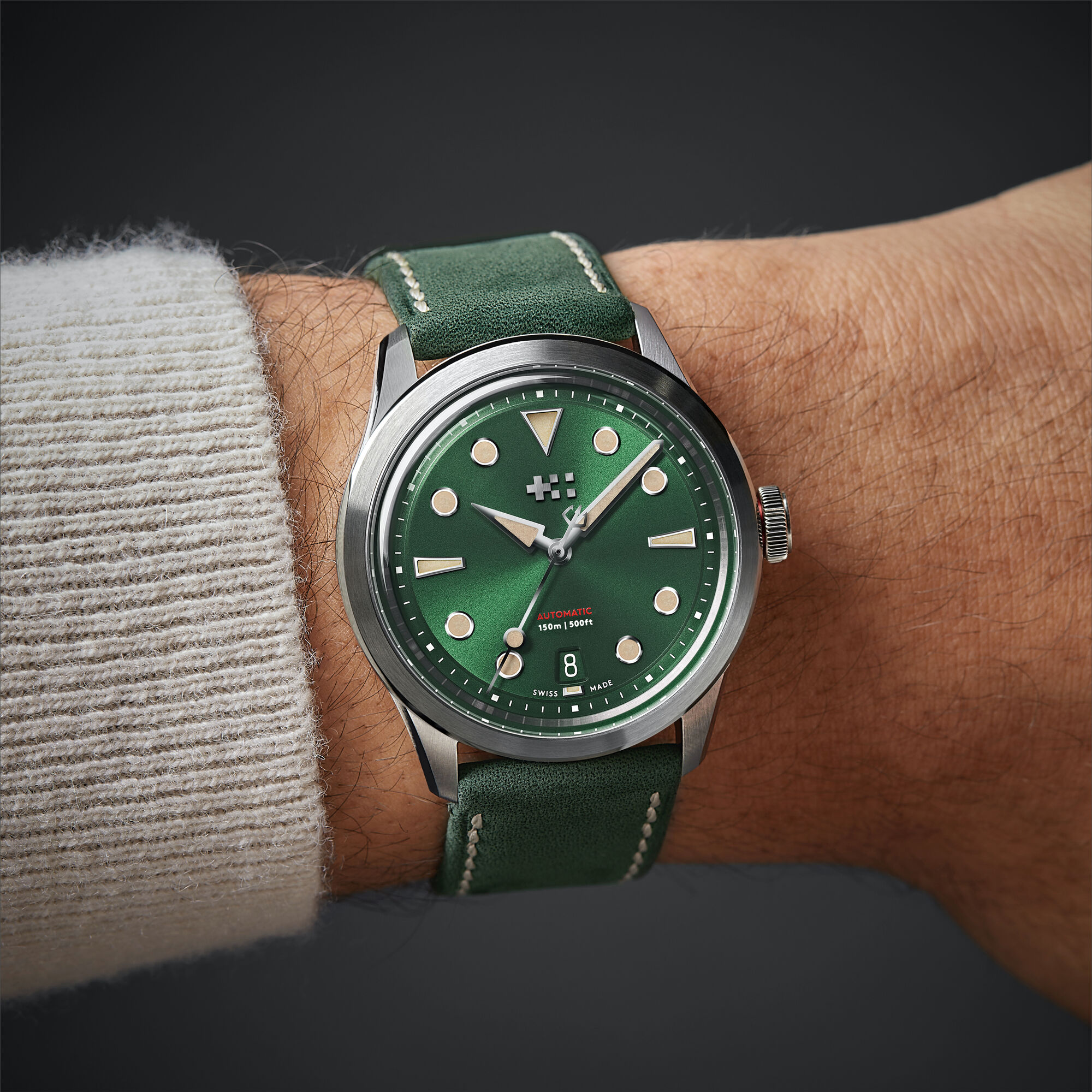 Vintage Oak Leather  20mm|Green vintage Oak Leather|Steel dress clasp
