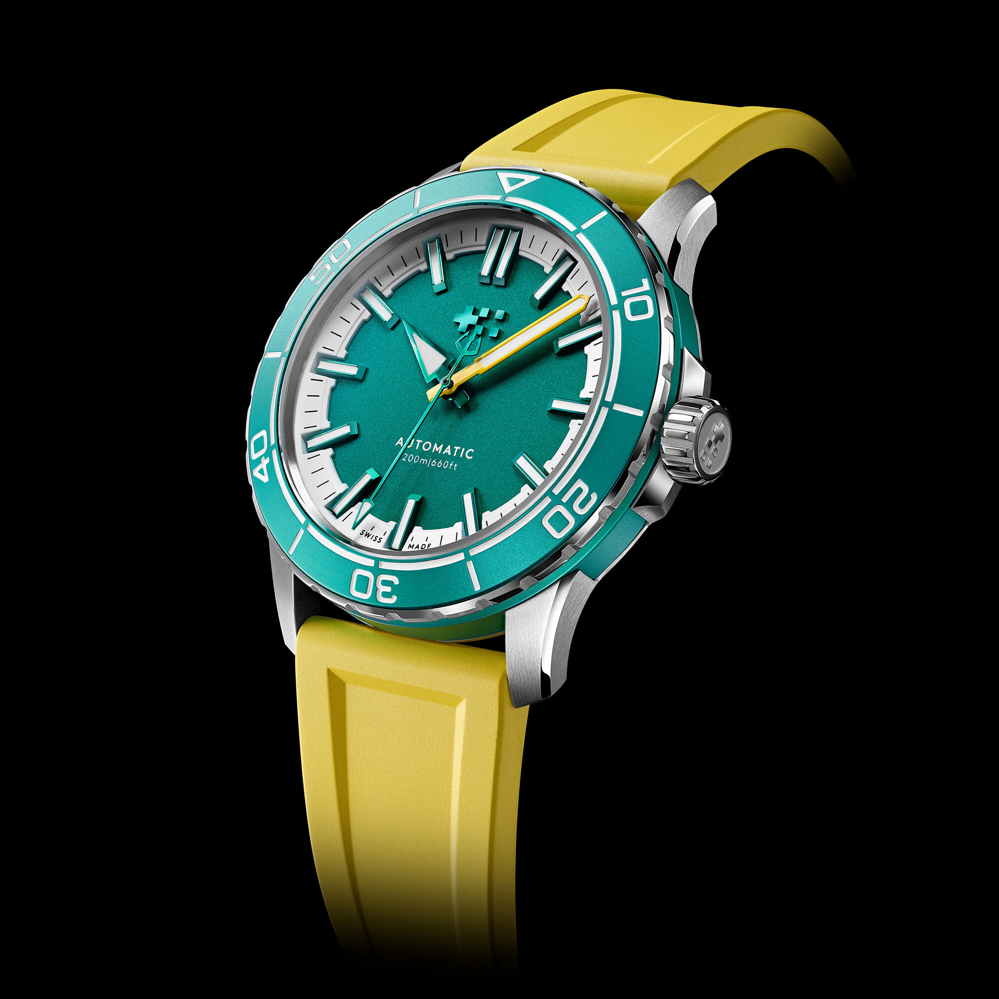 C60 Trident Reef  41mm|Chalice Green|Yellow Aquaflex Rubber