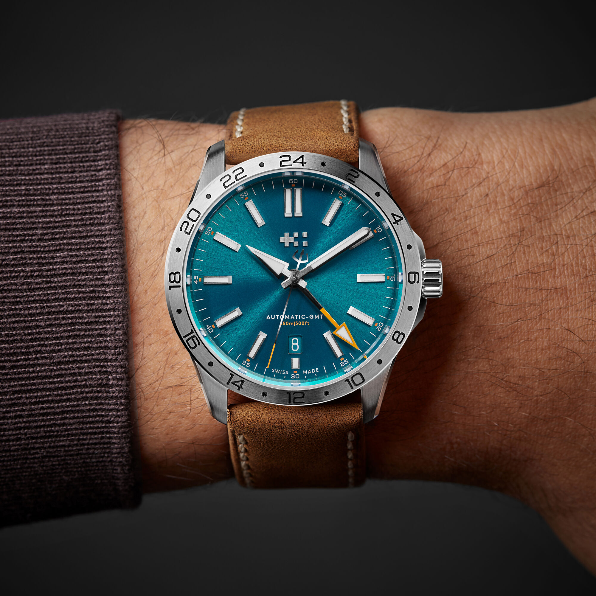 C63 Sealander GMT 39mm|Dragonfly Blue/Silver|Camel Vintage Oak Leather