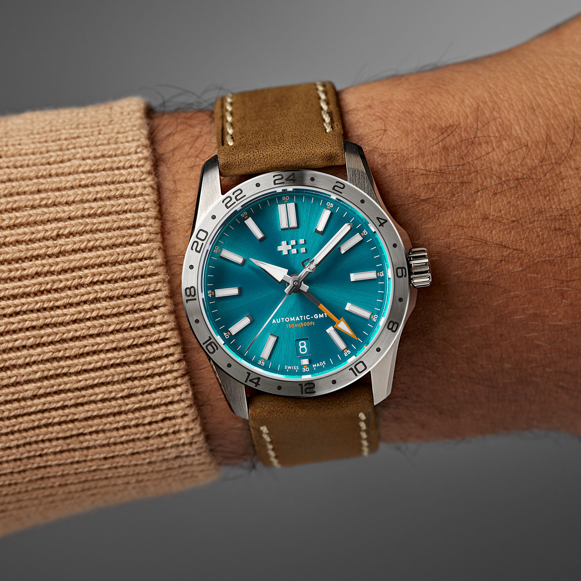 C63 Sealander GMT 36  36mm|Dragonfly Blue/Silver|Camel Vintage Oak Leather
