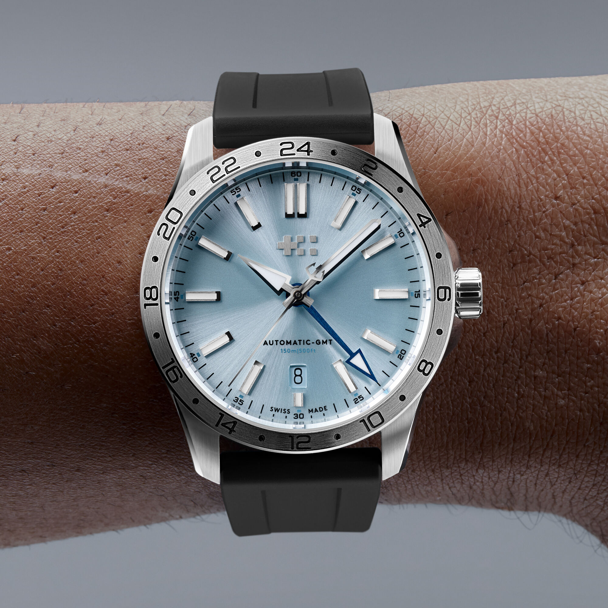 C63 Sealander GMT  39mm|Air Blue/Silver|Black Aquaflex Rubber