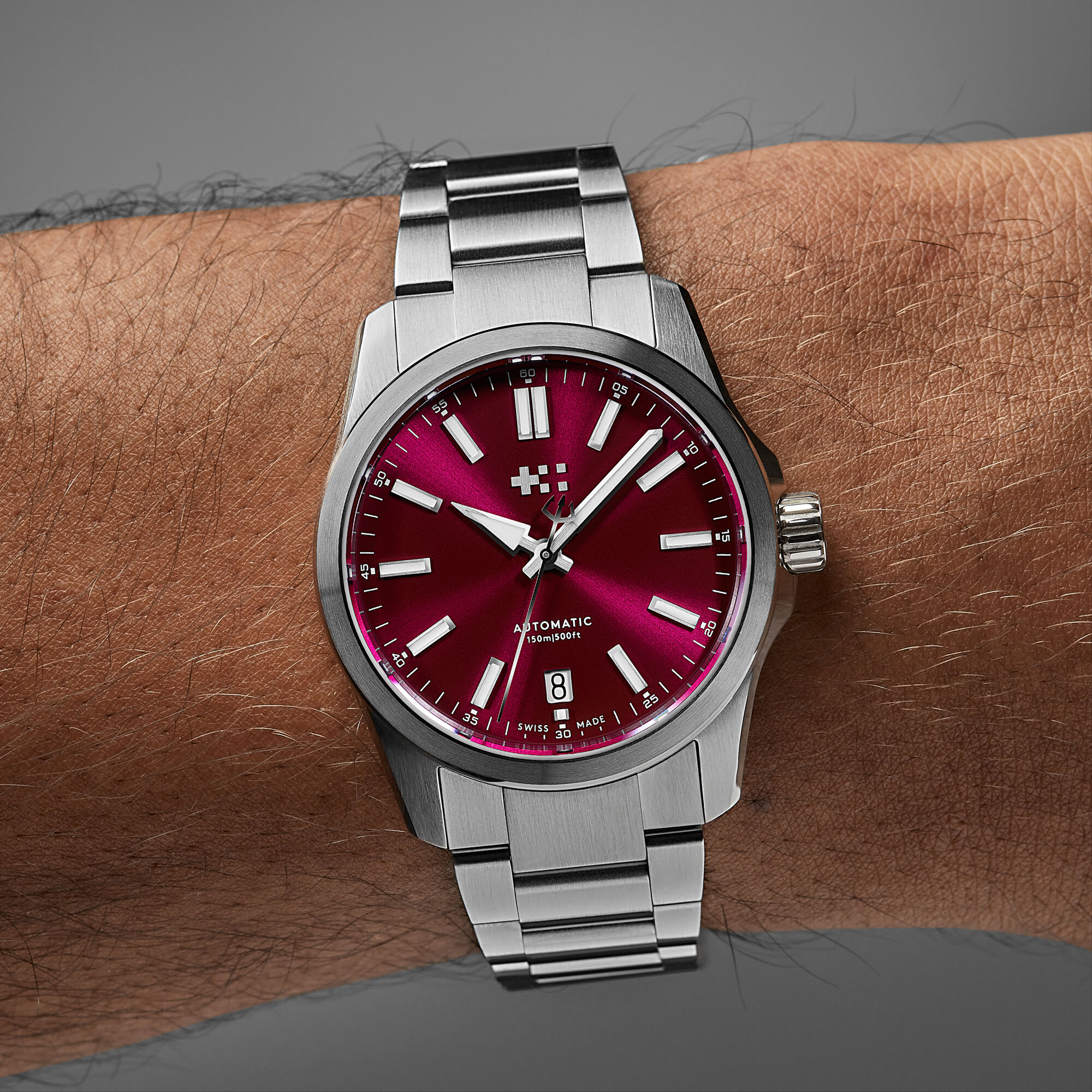 C63 Sealander Automatic  Mulberry Red/Silver|Bader Bracelet