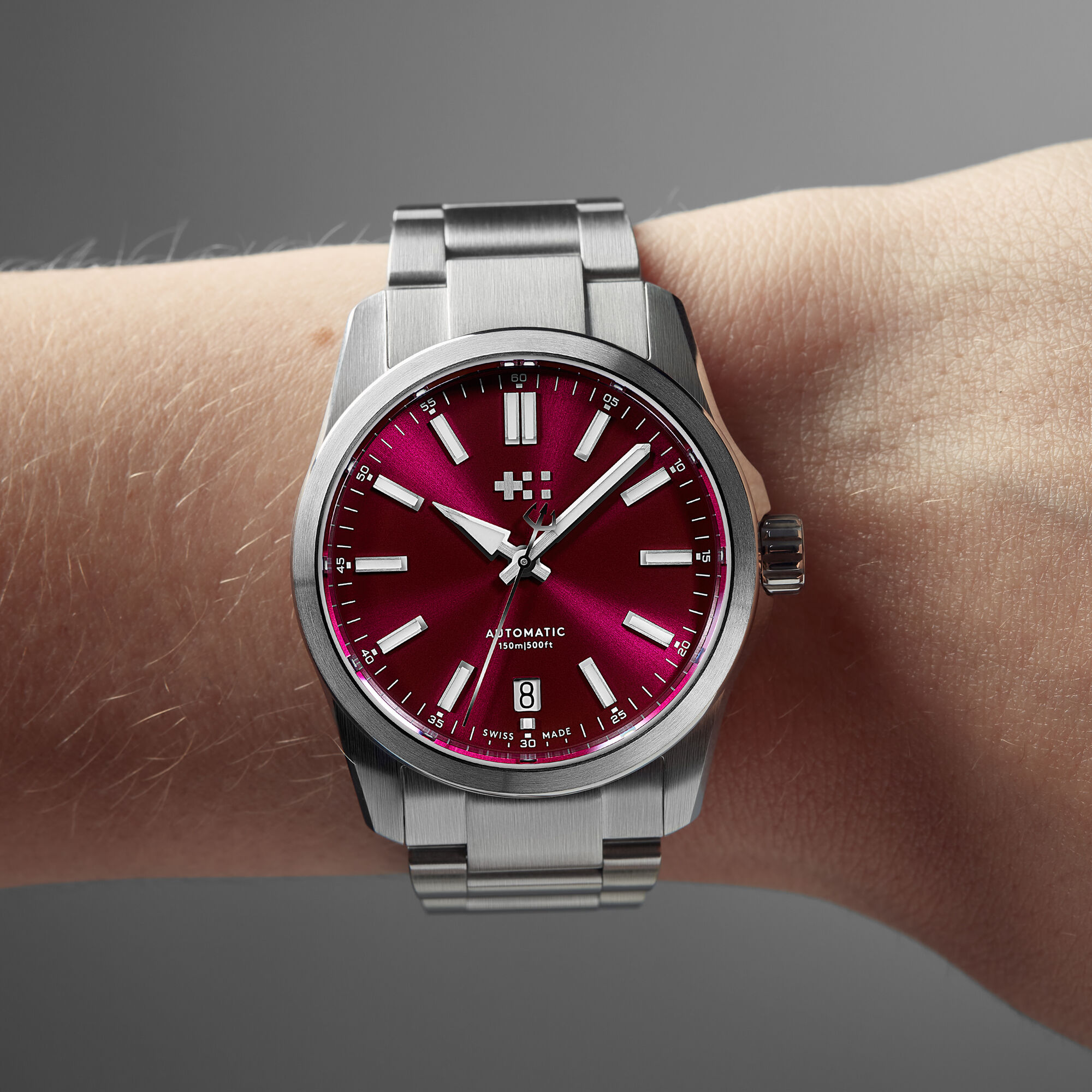 C63 Sealander Automatic  Mulberry Red/Silver|Bader Bracelet