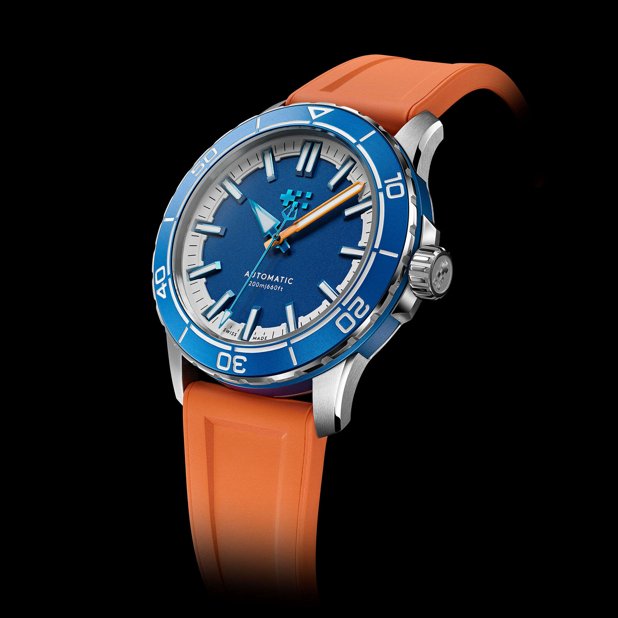 C60 Trident Reef  41mm|Helio Blue|White Aquaflex Rubber