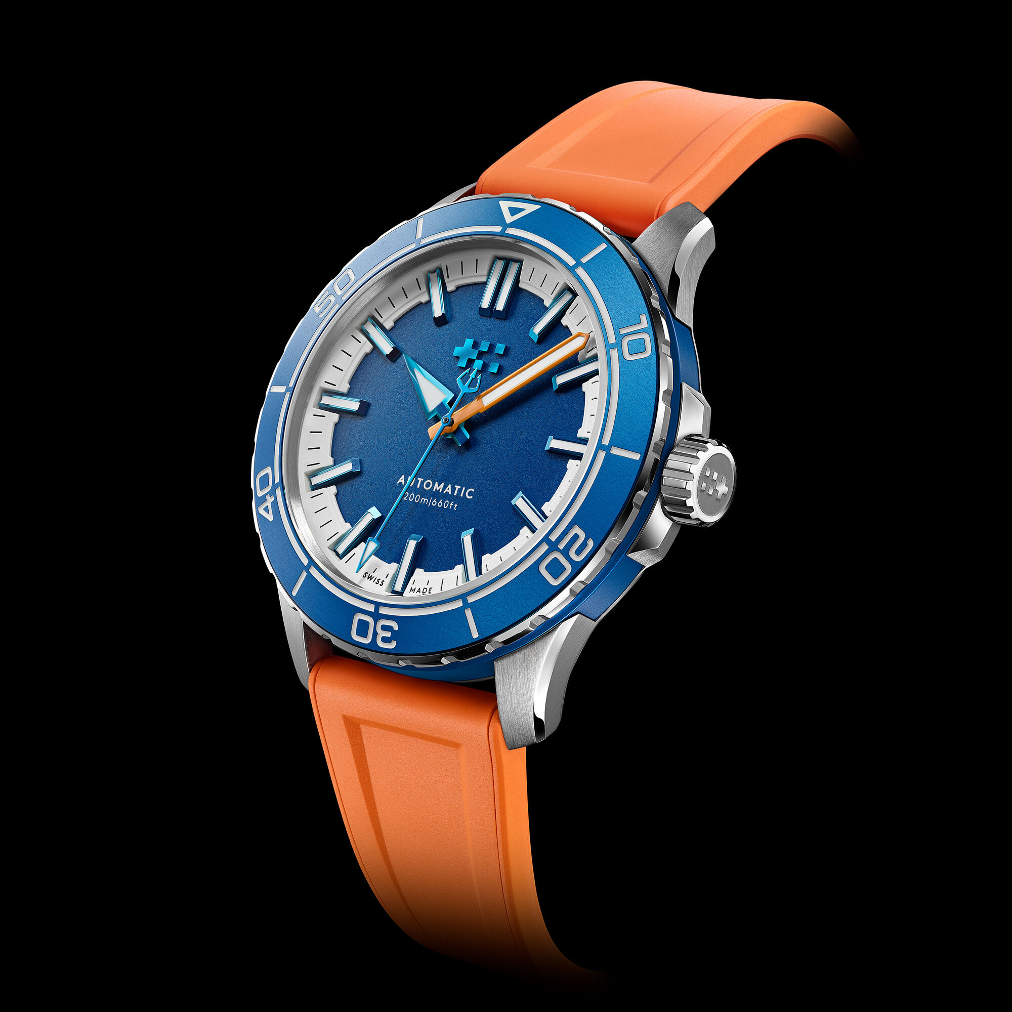 C60 Trident Reef  44mm|Helio Blue|White Aquaflex Rubber