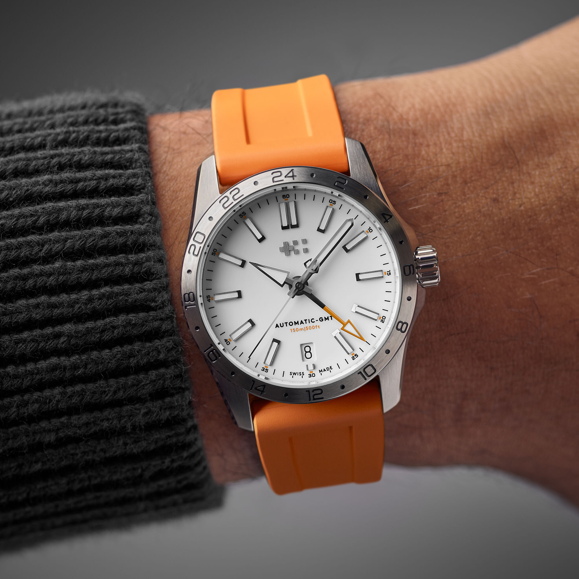 C63 Sealander GMT 36  36mm|White/Silver|Orange Aquaflex Rubber