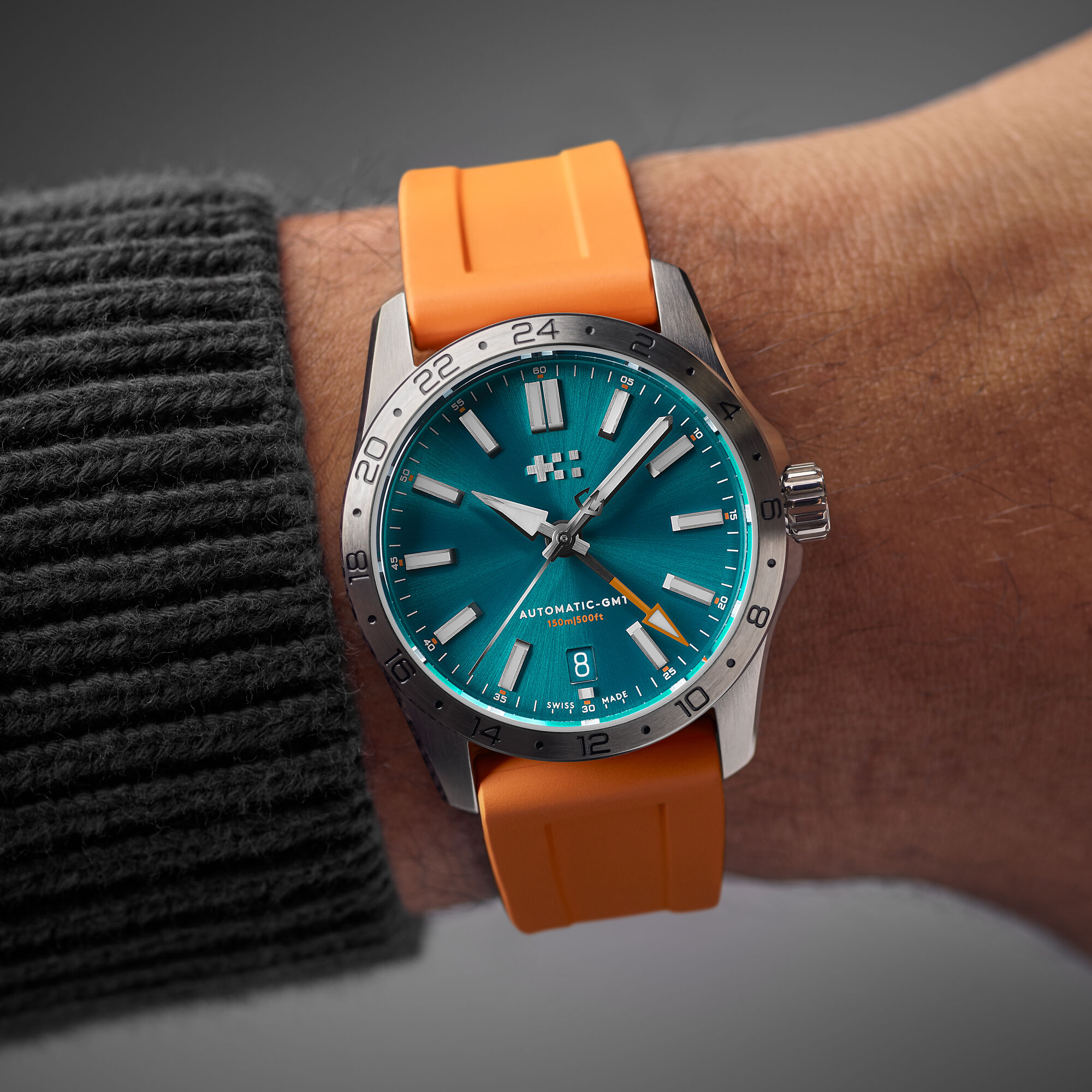 C63 Sealander GMT 36  36mm|Dragonfly Blue/Silver|Orange Aquaflex Rubber